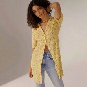NWT Anthropologie Favorite Daughter Y2k Style Butter Yellow Floral Shirt Dress